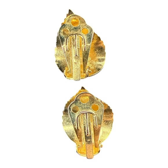 Cloisonné Butterfly Clip Earrings Blue Enamel Floral Gold Tone - Picture 4 of 4